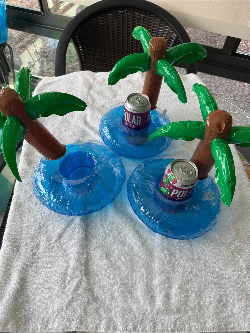 Inflatable Palm Tree Drink Holders - Blue and Green